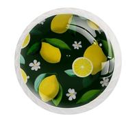 Cute Yellow Fruit Lemon with Little Flowers Round Crystal Drawer Dresser Knobs Set of 12, Door Cupboard Wardrobe Hardware Knob with Screws, Home Office Nursery Decor