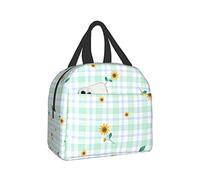 Cute Yellow Green Sunflower On Green Plaid Lunch Box Bento Box Insulated Lunch Boxes Reusable Waterproof Lunch Bag With Front Pocket For School Office Picnic
