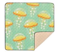 Cute Yellow Jellyfish Soft Padded Baby Playmat for Floor Waterproof Foldable Infant Play Mat for Babies Infants Toddlers, 50'' x 50''