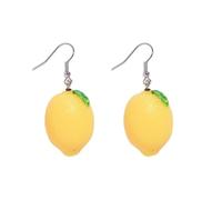 Cute Yellow Lemon Leaf Gold Dangle Drop Earrings for Women Lemon Fruit Small White Flower Silver Dangle Hook Earrings Dainty Valentine Party Jewelry, One Size, Metal, No Gemstones