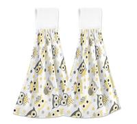 Cute Yellow Owl Fall Hand Towel with Hanging Loop Absorbent Oven Tea Towels Set of 2, Custom Decorative Kitchen Towels 18.2 x 14 Inch