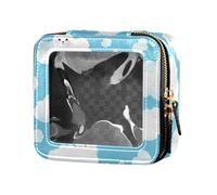 Cute Yellow Rubber Ducks Ducklings Soap Leather Clear Makeup Bag for Purse for Women Cosmetic Case Skin Care, Cats with Cute Clouds Pattern with blue, One Size