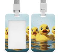 Cute Yellow Rubber Ducky Id Badge Holder with Lanyard, Clear Vertical Card Protector Waterproof, Breakaway Safety Neck Strap, Heavy Duty Name Tag Holder for Nurse Teacher Officer Staff Women Men