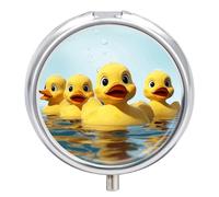 Cute Yellow Rubber Ducky Pill Box Round Portable Small Pill Case Waterproof Travel Pill Box Organizer for Pocket Purse and Daily Convenience