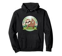Cute Yoga Sloth Cartoon Relaxing Pose Nature Scene Pullover Hoodie