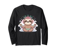 Cute Yoga Sloth Lotus Pose Mandala Design for Mindfulness Long Sleeve T-Shirt