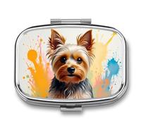 Cute Yorkie Dog Metal Pill Organizer Case, 2-Compartment Travel Pill Box, Portable Pocket Pill Container with Secure Closure, Small Medication Holder for Men Women Seniors, Giftable