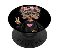Cute Yorkie Yorkshire Terrier With Round Glasses Pink Bow PopSockets Adhesive PopGrip