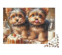 Cute Yorkshire Puppies 1000 Piece Puzzles Beautiful View Yorkie Cake Mess Decoration Puzzle Educational Game for Men And Women Challenging Jigsaw Jigsaw Puzzles for Adults 70x50cm/1000pcs