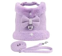 Cute Yorkshire Terrier Chihuahua Pug Small Dog Cat Harness Vest Clothing Soft Comfortable With Bow Warm Dog Harness Leash Set For Pug French Bulldog,PURPLE,S
