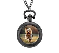 Cute Yorkshire Terrier Dog Pocket Watch Vintage Quartz Pocket Watches with Chain for Men Women Black-Style