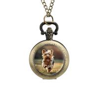 Cute Yorkshire Terrier Dog Pocket Watch Vintage Quartz Pocket Watches with Chain for Men Women Coppery-Style