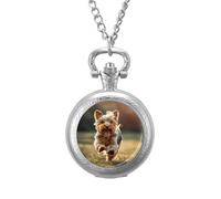 Cute Yorkshire Terrier Dog Pocket Watch Vintage Quartz Pocket Watches with Chain for Men Women Silver-Style