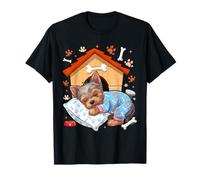 Cute Yorkshire Terrier Dog Sleeping in Pajamas Bedtime Art T-Shirt