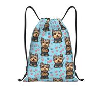 Cute Yorkshire Terrier Dogs Blue Unisex Pe Bag Foldable String Backpack Lightweight Gym Sack For Travel Climbing Swim
