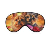 Cute Yorkshire Terrier Dogs Sunset Butterfly Funny Eye Mask for Sleep with Adjustable Strap Blocks Light Eye Shade Cover