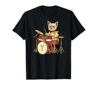 Cute Yorkshire Terrier Drumming Dog, Fun Yorkie Drummer Value Graphic T-Shirt, Men, Black, L