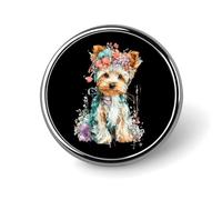 Cute Yorkshire Terrier Puppy Round Lapel Pin Button Brooch Pins Badge for Tie Hat Clothing Jewelry Accessories