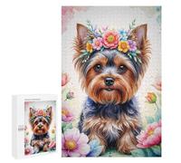 Cute Yorkshire with Floral Crown Watercolor Jigsaw Puzzle, 1000 PCS, Indoor Activity for The Home, A Seasonal Gift for Adults Who Enjoy Puzzles, This Winter