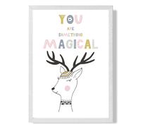 Cute You are Magical Deer Scandi Quote Framed Print SIZE: A4 with White Frame ARTZE Pink A2