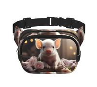 Cute young pig Fitness travel shoulder bag, fashionable and casual waist bag, square double-layer waist bag, Black, One Size, Black, One Size