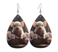 Cute young pig Pattern leather earrings | Water drop-shaped printed earrings, suitable for daily/party/dating scenes