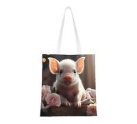 Cute Young Pig Totes. Lightweightcanvas, Double Handles, Stylish Women'S Tote Bag, Perfect For Shopping, Work And Everyday Carry.