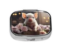 Cute Young Pig Travel Pill Organizer. 2-Compartment Pill Box, Portable Mini Pill Box, Vitamin Medicine Storage Box