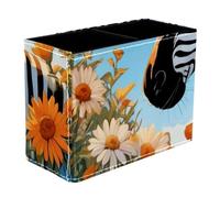 Cute Zebra and Flower Dual-Compartment Pen Pouch - 2-Layer Sort-It Case, Hand-Washable Canvas, Sturdy Upright Walls, Mini Desk Caddy for Pens, Tools, Accessories