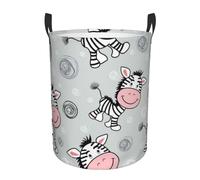 Cute Zebra Print circular Laundry Basket/Foldable Dirty Clothes Storage Hamper,Water Resistant, For Bedroom Bathroom Storage Bins