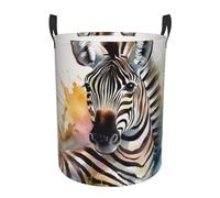 Cute zebra watercolor Laundry Hamper with Handle Waterproof Collapsible Laundry Basket Circular Dirty Clothes Hamper Lightweight Storage Basket for Bathroom Bedroom Car Medium