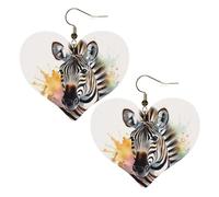 Cute zebra watercolor Leather Earrings for Women Heart Earrings Lightweight Dangle Drop Earrings Cute Jewelry Gift