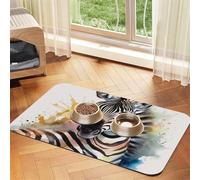 Cute Zebra Watercolor Pet Feeding Mat Absorbent Pu Leather Dog Cat Food Mats Contain Spills Protects Floors, Anti-Slip Rubber Backing Dog Bowl Mats Easy Clean Pet Placemats 40x60cm