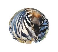 Cute Zebra Watercolor Shower Cap for Women Double Layers Thick Hair Caps Reusable Waterproof Bath Caps with Elastic Band Hair Hat Washable Shower Hat for Men Women Spa Salon