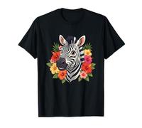Cute Zebra with Tropical Hibiscus Flowers Safari T-Shirt