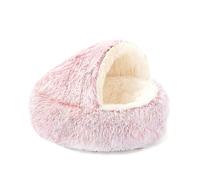 Cuteam Cat Nest Bed Fuzzy Covered Cat Cave Bed Warm Fluffy Pet Bed with Anti-Slip Bottom Puppy Calming Bed for Small Dogs Cats (Pink)