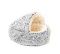 Cuteam Cat Nest Bed Fuzzy Covered Cat Cave Bed Warm Fluffy Pet Bed with Anti-Slip Bottom Puppy Calming Bed for Small Dogs Cats (Grey)