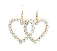 Cuteam Pearls Heart Earrings, Sweet Beautiful Pearls Openwork Love Earrings Heart-Shaped Hook Earrings Exquisite Dangle Earrings for Dating Golden 3.9cm x 3.9cm