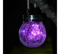 CUTEBAOO Solar Lantern Crackle Glass Ball, Amber Warm Solar Lanterns Outdoor Waterproof Solar Garden Decor Patio Lights with 2 Modes Hanging Solar Lights Outdoor Decorative Lantern,Purple-1pcs