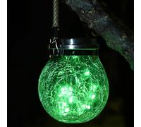 CUTEBAOO Solar Lantern Crackle Glass Ball, Amber Warm Solar Lanterns Outdoor Waterproof Solar Garden Decor Patio Lights with 2 Modes Hanging Solar Lights Outdoor Decorative Lantern,Green-1pcs