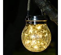 CUTEBAOO Solar Lantern Crackle Glass Ball, Amber Warm Solar Lanterns Outdoor Waterproof Solar Garden Decor Patio Lights with 2 Modes Hanging Solar Lights Outdoor Decorative Lantern,Yellow-1pcs