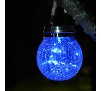 CUTEBAOO Solar Lantern Crackle Glass Ball, Amber Warm Solar Lanterns Outdoor Waterproof Solar Garden Decor Patio Lights with 2 Modes Hanging Solar Lights Outdoor Decorative Lantern,Blue-1pcs
