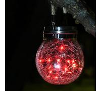 CUTEBAOO Solar Lantern Crackle Glass Ball, Amber Warm Solar Lanterns Outdoor Waterproof Solar Garden Decor Patio Lights with 2 Modes Hanging Solar Lights Outdoor Decorative Lantern,Red-1pcs