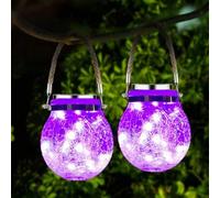 CUTEBAOO Solar Lights outdoor Garden, 2 Pack Garden Ornaments Garden Lights IP44 Waterproof Hanging Frosted Glass Solar Mason Jar Lights for Table, Yard, Garden, Patio, Lawns,Purple-2pcs