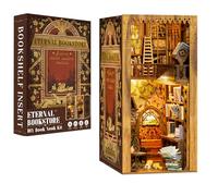 CUTEBEE Book Nook Kit Age 14+, DIY Miniature Dollhouse Booknook Kit with Dust Cove and Led Light, 3D Wooden Library Model kits to Build, Bookends Bookshelf Decor Gift for Adults(Eternal Bookstore)