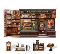 CUTEBEE Book Nook Kit - DIY Dollhouse Miniature House Kit With LED Light And Dust Cover Bookshelf | Creative Reading Corner for Book Lovers | Craft Kits Gifts for Adults (Corner Coffee Shop)