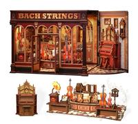 CUTEBEE Book Nook Kit - DIY Miniature Dollhouse Kits for Adults and Teens, 3D Wooden Bookshelf Decor Alley Model Build with LED Light, Gifts for Family and Friends(Bach Strings)