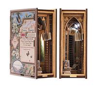 CUTEBEE Book Nook Model Kit DIY Dollhouse Wooden Booknook Bookshelf Insert Decor Alley,3D Wooden Puzzle Bookends Model Build Creativity Kit with LED Light (EIf library)