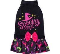 CuteBone Halloween Dog Jumper Dress for Medium Dogs Girls, Happy Halloween Embroidery Dog Jumper with Bowtie, Pet Clothing for Chihuahua Yorkie Tea Cup DS80S-DE