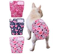 CuteBone Washable Dog Diapers Female No Tail Hole 3 Pack Reusable Doggie Period Training Pants Valentines for Docked-Tail Frenchie French Bulldog Boston Terrier Without Tail WWD20M